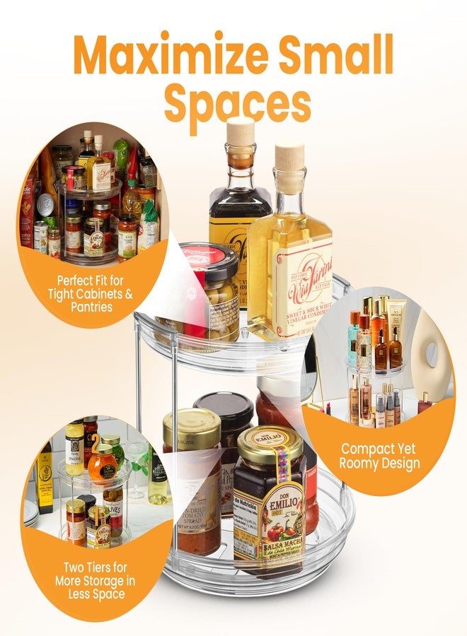 Oizeir Clear Two Tier Lazy Susan Organizer - Rotating Spice Rack Turntable for Kitchen Cabinet, Countertop, Bathroom or Dining Table. Spinning Carousel Racks for Counter and Pantry Cabinet Storage - Image 3